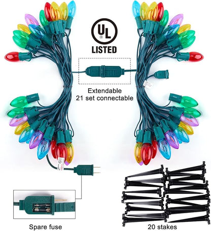 Brightown C9 Christmas String Lights Outdoor - 25.7 Feet 20 LED Christmas Pathway Lights with 20 Stakes Connectable Waterproof for Driveways Xmas Holiday Patio Decoration, Multicolored