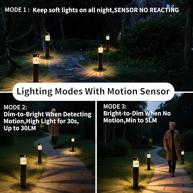 Solar Pathway Lights Outdoor, Motion Sensor 5-30LM IP65 Waterproof Yard Lights for Walkway Driveway Patio, Solar Powered LED Landscape Lighting Garden Decor (Warm White, 2 Pack)