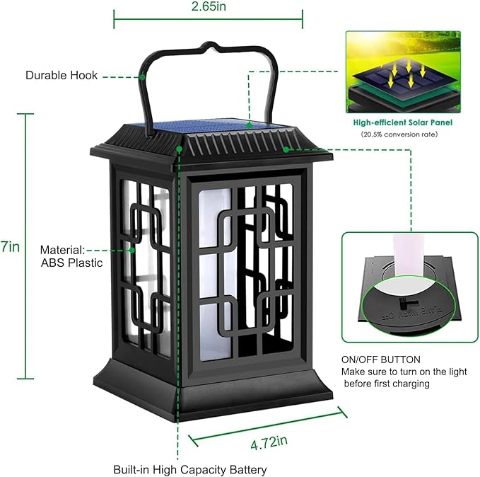 2-Pack Elegant Backyard Solar Lanterns for Patio, Waterproof LED