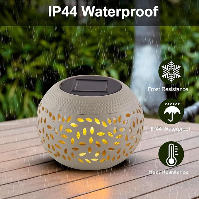 Solar Lanterns Waterproof Outdoor Decor - 1 Pack White Hollow Out Metal Solar Lights - Unique Gifts for Women Mom Wife - Outside Garden Yard Porch Indoor Tabletop Retro Decorations