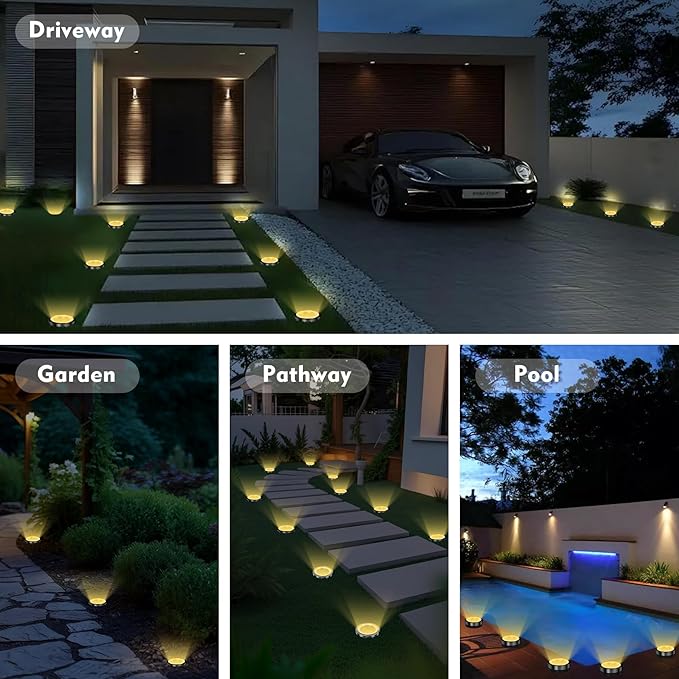 Solar Ground Lights Outdoor, 12 Pack Solar Lights Outdoor Waterproof, Mini Flat Solar-Powered Garden Light, Landscape Lighting for Garden Yard Lawn Pathway Walkway Driveway Backyard Decor, Warm White