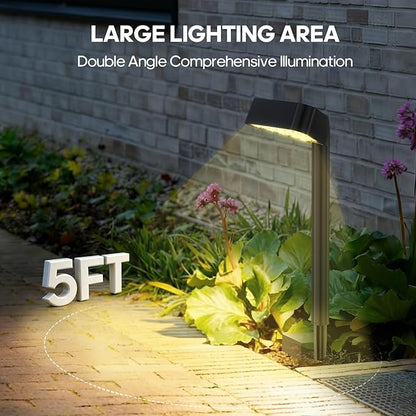Solar Pathway Lights Outdoor, 4 Pack, 15 LED Brighter Solar Path Lights Waterproof with Upgraded Solar Panel, Up to 12Hrs Modern Landscape Lights for Backyard Garden Walkway Driveway Patio Lawn Decor