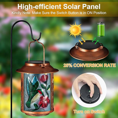 Hummingbird Solar Lanterns Outdoor Waterproof, Birthday Gifts for Women Mom Grandma , Metal Garden Decor Hanging Solar Lights Outside Decorative for Yard Patio Backyard Porch Decorations