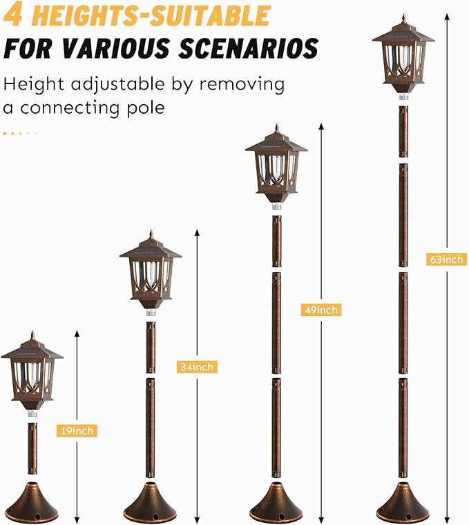 63" Solar Lamp Post Light 2 Pack, Solar Light Posts for Outside Waterproof, Outdoor Lamps for Patio, Backyard, Front Porch Decor, Warm White, Replaceable Bulb
