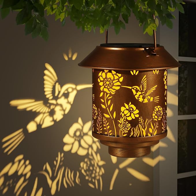 Elegant Hummingbird Solar Lanterns for Porch, Waterproof LED