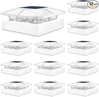 Peasur 4x4 Solar Post Cap Lights Outdoor with 3 Modes, 12 Packs White Fence Light Solar Powered Waterproof for Wood/Vinyl Posts for Deck Yard Garden Patio Outside