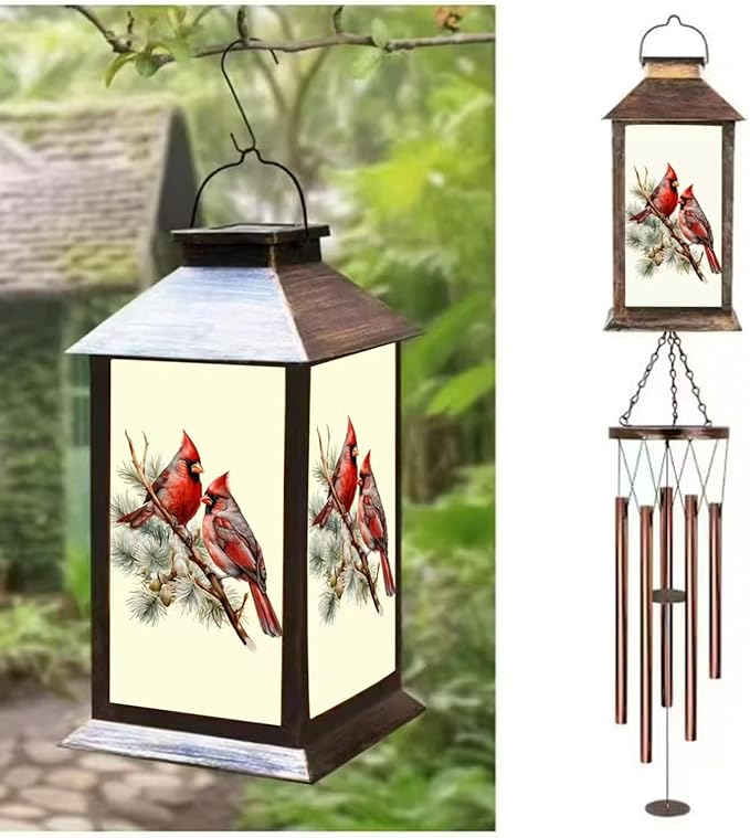 Sparrow Lighten House Wind Chimes with Lantern & Pagoda Roof - Durable Outdoor Wind Chime Decor for Porch, Balcony, Yard - Calming Wind Bells for mom，Friend，Sister，Grandma