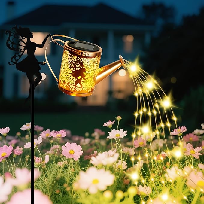 Solar Garden Fairy Watering Can Lights Outdoor IP65 Waterproof Watering Can Hanging Lanterns Garden Decor, Solar Powered LED Patio Yard Pathway Lights Fairy Gardening Gifts for Mom Women Birthday
