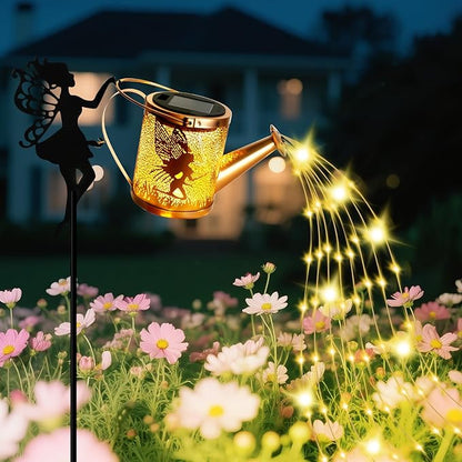 Solar Garden Fairy Watering Can Lights Outdoor IP65 Waterproof Watering Can Hanging Lanterns Garden Decor, Solar Powered LED Patio Yard Pathway Lights Fairy Gardening Gifts for Mom Women Birthday