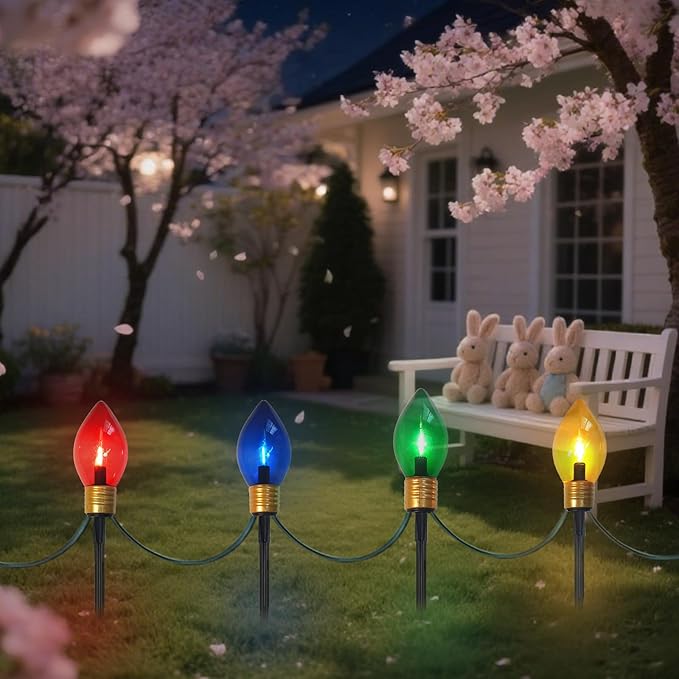 Jumbo Christmas Pathway Lights Outdoor, 7FT 4Pcs Multicolor LED Connectable Plug in Walkway Lights for Driveway, Yard, Fence Decor, Green Wire, Waterproof & UL Listed