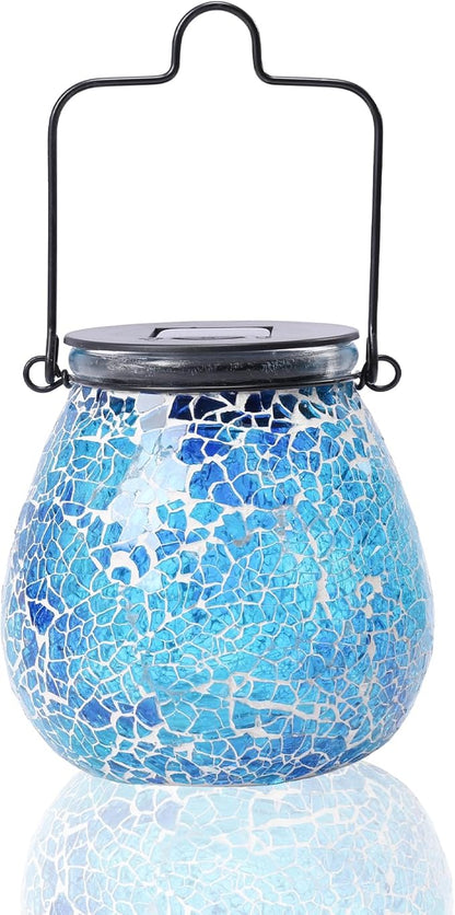 Afirst Mosaic Solar Lanterns Outdoor - Glass Hanging Solar Lights Hollow Out Waterproof Table Lamp Outdoor Decorative for Garden, Patio, Holiday Party Outdoor Decoration