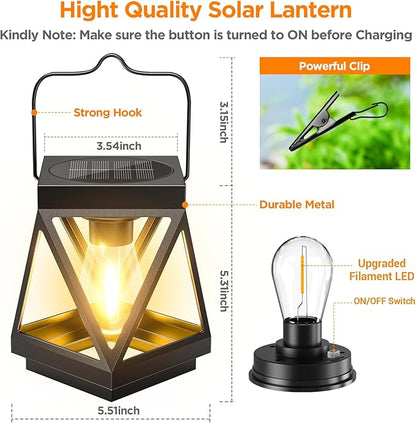 KOOPER 2 Pack Solar Lanterns Outdoor Waterproof, Upgraded Black Metal Hanging Solar Lights Outdoor Lanterns Decorative for Yard Patio Table Pathway Garden Decor
