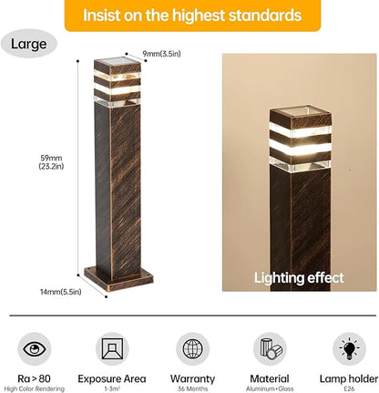 SLAWA 23.6In Pathway Lights Bronze E26 Outdoor Waterproof Post Lights Outside Housing Landscape Path Lighting Exterior Sideway Porch Lighting Patio Lawn Bollard Lamp Exterior Floor Lamp with Warm Bulb
