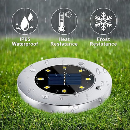12 Pack 8LED Solar Garden Lights Outdoor Waterproof Sidewalk Disk Bright In-Ground Landscape Lighting for Lawn Patio Pathway Yard Steps Deck Walkway (Warm White) (12 Packs)
