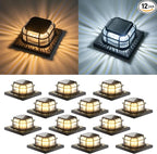 12-Pack Black Solar Patio Post Lights, Outdoor LED Caps