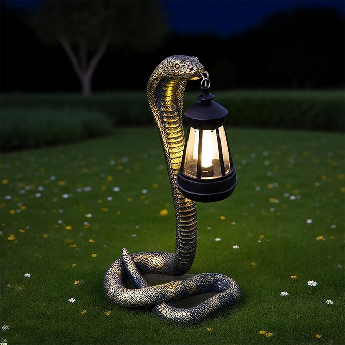 Solar Lantern Outdoor Snake Statues Garden Decoration, Yard Art Lawn Decor for Porch, Patio, Balcony, Housewarming Gifts for Birthday, Father's Day, Halloween(Bronze-Colored)