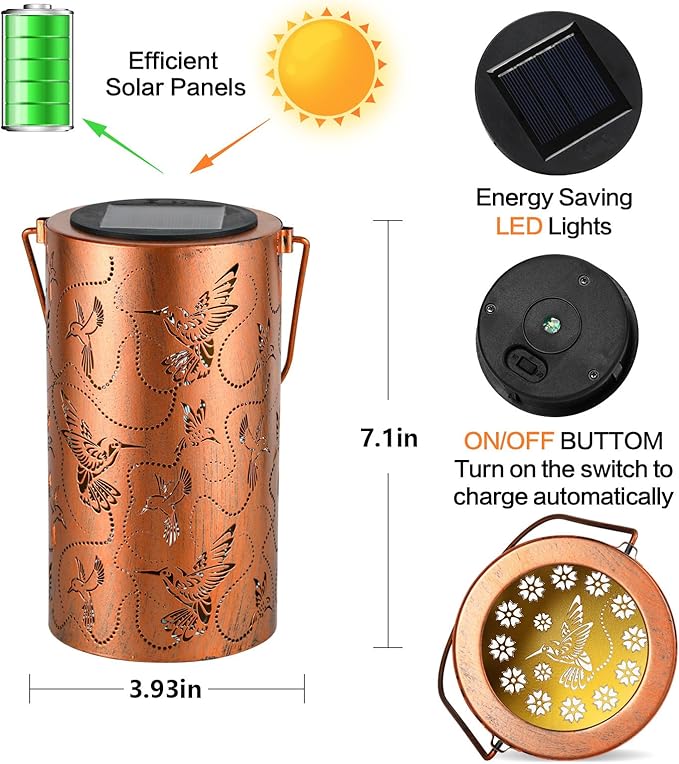 Hummingbird Solar Porch Lanterns, Elegant Waterproof LED