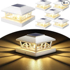 6-Pack Warm White Solar Deck Post Lights, Outdoor LED Caps