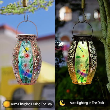 VEWOGARDEN Solar Lanterns Outdoor Waterproof Hanging Decorative Dragonfly Solar Lights for Patio Porch Garden Table Decor