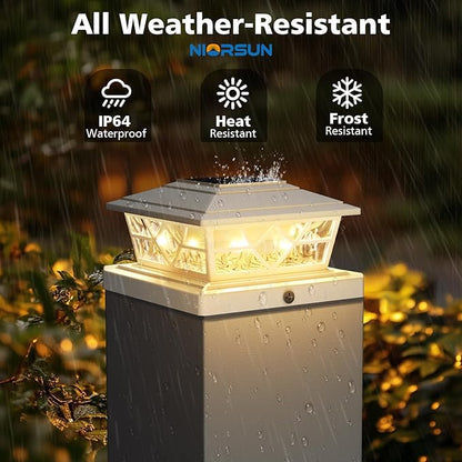 NIORSUN Solar Post Lights Outdoor 4 Pack, 2 Modes LED, Deck Fence Post Solar Lights for 3.5x3.5 4x4 5x5 5.5x5.5 Caps Patio Garden Decoration, White