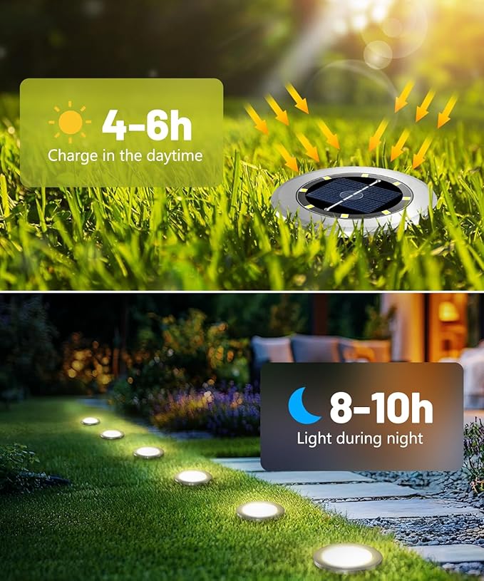 Mini Solar Ground Lights 12 Pack, Solar Lights Outdoor Waterproof, Solar Garden Lights Outdoor Landscape Lighting for Pathway Walkway Patio Yard Driveway, Warm White