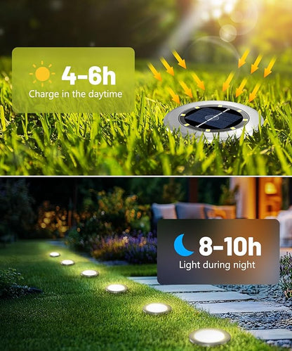 Mini Solar Ground Lights 12 Pack, Solar Lights Outdoor Waterproof, Solar Garden Lights Outdoor Landscape Lighting for Pathway Walkway Patio Yard Driveway, Warm White