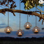 Courtyard Solar Hanging Lanterns 4-Pack, Metal Patio Decor