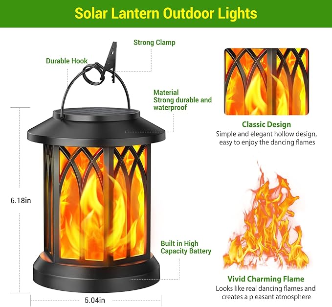 2-Pack Hanging Solar Garden Lanterns, Decorative Waterproof LED