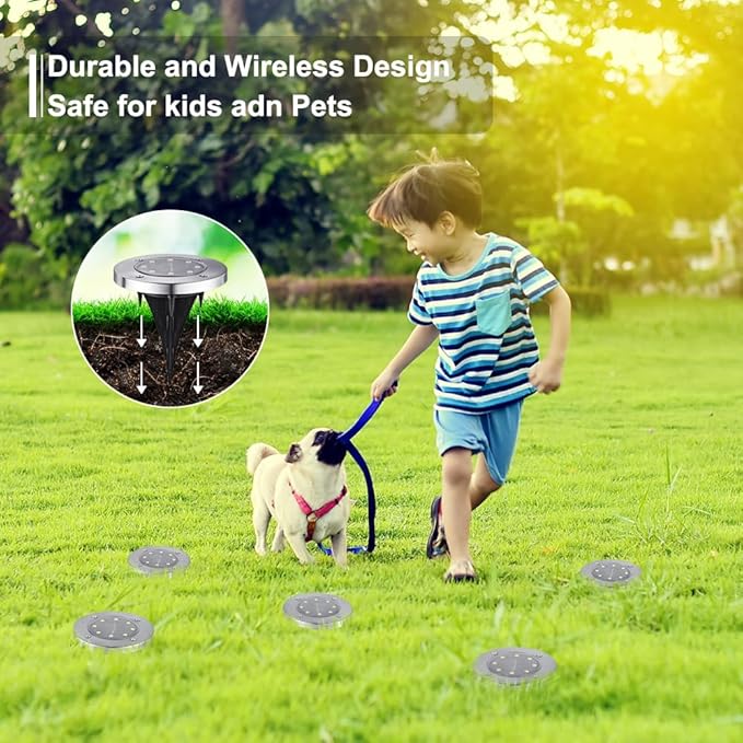 8-Pack Solar Ground Disk Lights, Blue Waterproof LED