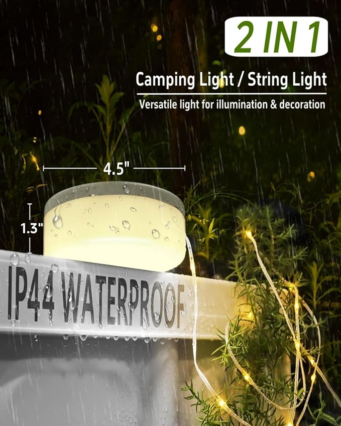 Camping String Lights, 32.8FT Warm & RGB Fairy String Lights 130LEDs, 4 In 1 Portable Waterproof Camping Light with 12 Modes, Hanging Tent Lanterns for Outdoor Hiking Yard Home Bedroom Decorations