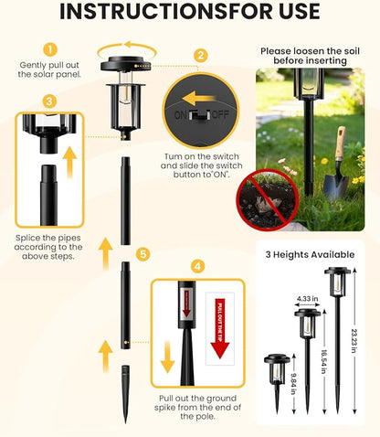 GIGALUMI Solar Pathway Lights Outdoor, 8 Pack Waterproof IP65 Solar Powered Landscape Lighting, Auto On/Off Garden Lights for Yard Lawn Patio Walkway Driveway Decor (Warm White)