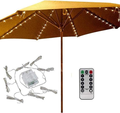 Patio Umbrella Lights 8 Lighting Mode 104 LED String Lights with Remote Control Umbrella Lights Battery Operated Waterproof Outdoor Decor for Patio Umbrellas Outdoor Use Camping Tents Warm White