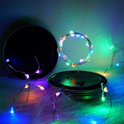 SmilingTown Solar Mason Jar Lights 10 Pack 20 LED Waterproof Outdoor Fairy Firefly String Light Lids with 10 Hangers Rust Resist for Patio Lawn Garden Wedding Lantern Decor No Jars (Multi)