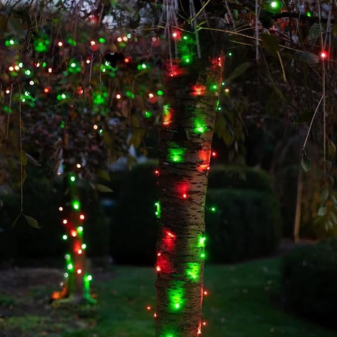 Joomer Battery Christmas Lights, 66ft 200LED Fairy Lights Battery Operated Timer 8 Modes Waterproof for Outdoor Home Garden Party Holiday Christmas Trees Decoration (Red Green)