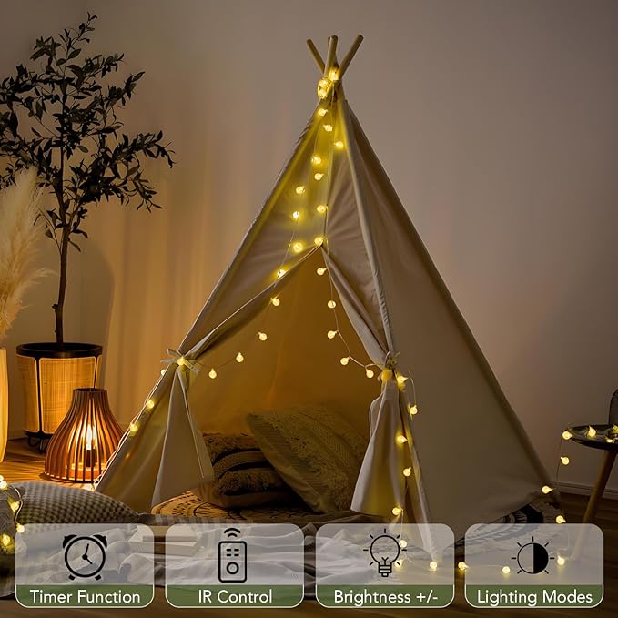 Metaku Globe String Lights Fairy Lights Battery Operated 16.4ft 50LED String Lights with Remote Waterproof Indoor Outdoor Hanging Lights Decorative Christmas Lights for Home Party Patio Garden Wedding