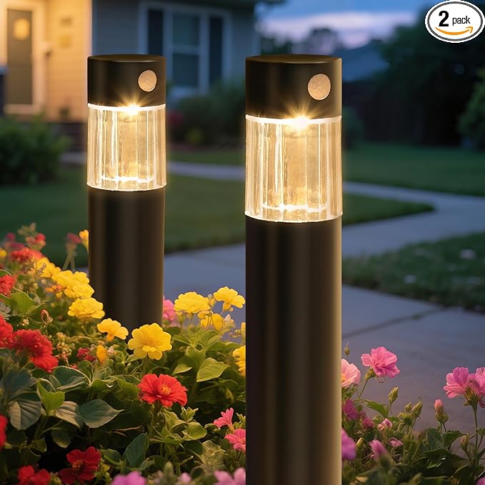Solar Pathway Lights Outdoor, Motion Sensor 5-30LM IP65 Waterproof Yard Lights for Walkway Driveway Patio, Solar Powered LED Landscape Lighting Garden Decor (Warm White, 2 Pack)