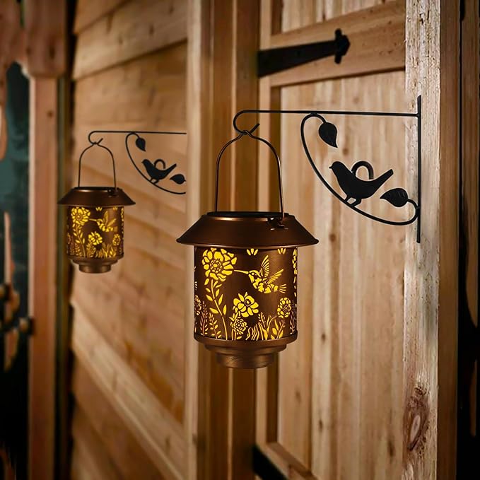 Solar Lantern Lights Outdoor Hanging, Solar Lights Outdoor Waterproof,Garden Decor Gifts for Women Mom,Metal Decoration Lanterns for Garden Patio(Hummingbird)