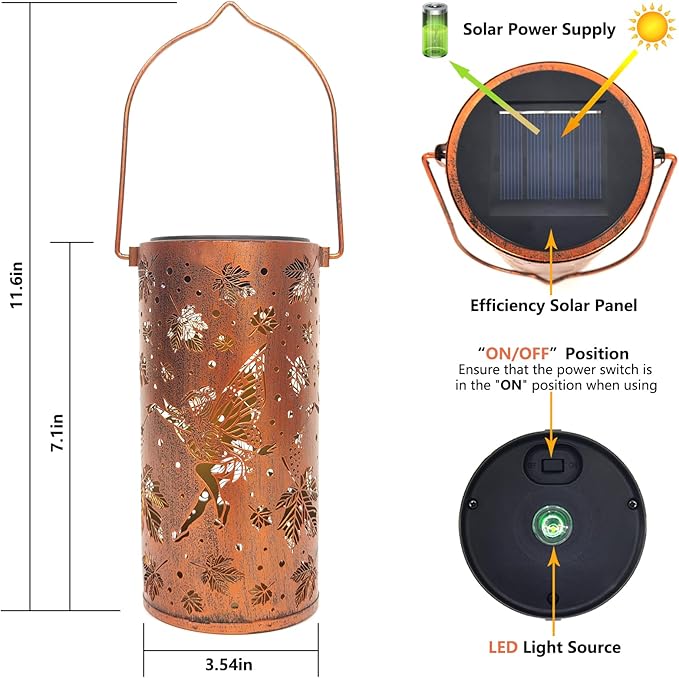 Metal Backyard Solar Lanterns for Yard, Waterproof LED