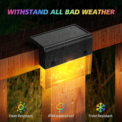 SUNFACE Solar Deck Lights Outdoor, 6 Pack Waterproof LED Solar Step Lights with 2 Lighting Modes, Warm White & 7 Color Acrylic Bubbles Solar Fence Lights for Stairs, Backyard, Pool Decor