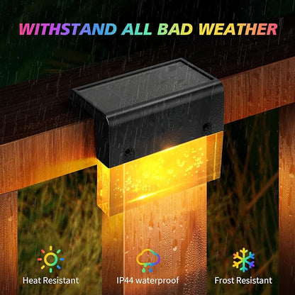 4 Pack Solar Fence Lights, 2 Lighting Modes Step Lights Outdoor, Acrylic Bubbles LED Super Bright Waterproof Solar Deck Light for Outside Stair Fence Step Pool Backyard Decor (Warm White/7 Color)