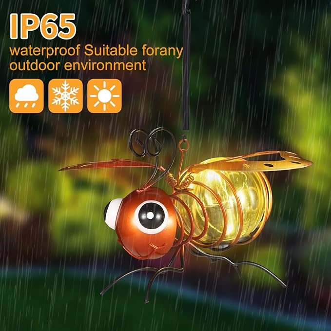 Bee Solar Outdoor Hanging Lantern Creative Small Sculpture Lights Durable Waterproof Lamp Suitable for Festivals Garden Decor Birthday Gifts for Grandma Mom Women Girl