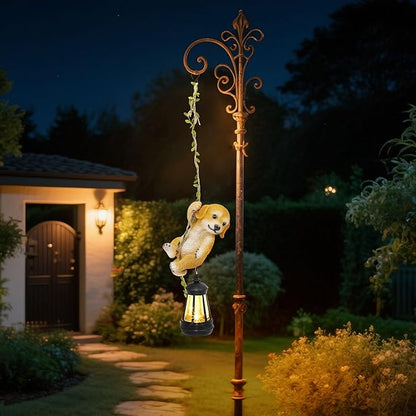Solar Hanging Dog Statue, Outdoor Resin Golden Retriever Dog Figurine with LED Lights, Puppy Animal Ornament for Garden, Fence, Porch, Patio, Yard Decor, Dusk to Dawn Auto On/Off