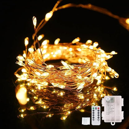 120 LED Fairy Lights, 14.7ft String Lights with Remote, 8 Modes Timer Twinkle Lights Battery Operated, Fairy Lights for Bedroom Wreath Party Window Wedding Christmas Tree Decoration,Warm White