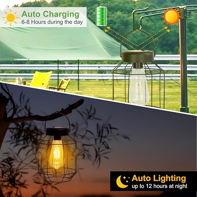 2-Pack Backyard Solar Backyard Lanterns, Metal Waterproof LED