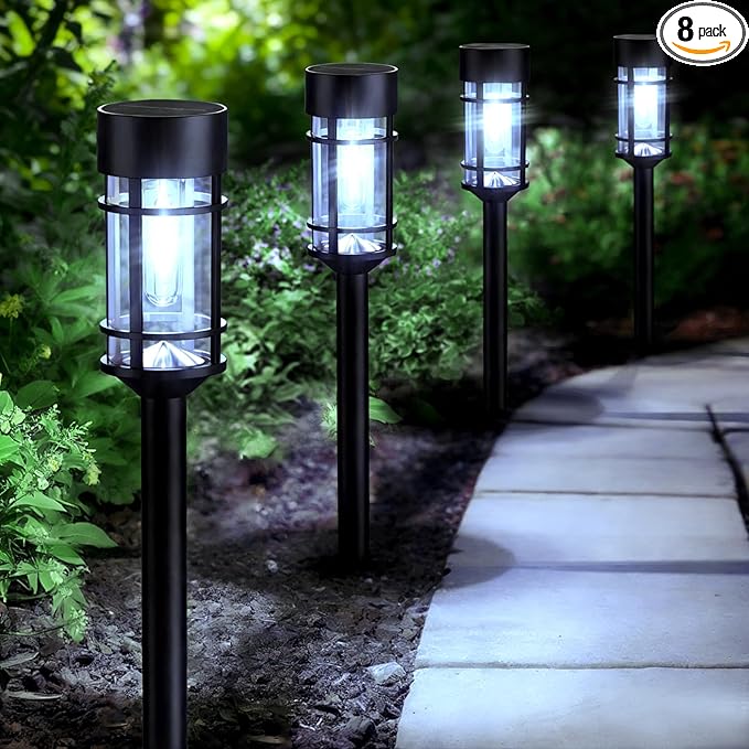 Mancra Solar Pathway Lights Outdoor, 8 Pack Metal Glass Solar Lights Outdoor Waterproof Auto On/Off Landscape Path Lighting Garden Decor for Yard Walkway Driveway, Cool White