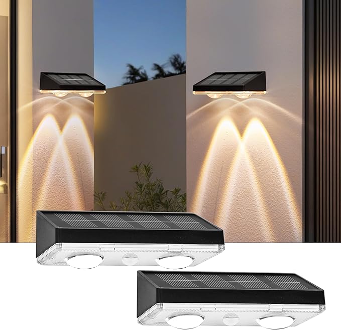 Solar Fence Lights Outdoor 2 Pack – Warm White with IP65 Waterproof Solar Deck Lights, 3000K Soft Ambient Glow for Fence Post, Backyard, Patio, Pathway – 12+ Hour Runtime, No Wiring, Auto On/Off