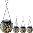 Courtyard Solar Hanging Lanterns 4-Pack, Rustic Yard Decor