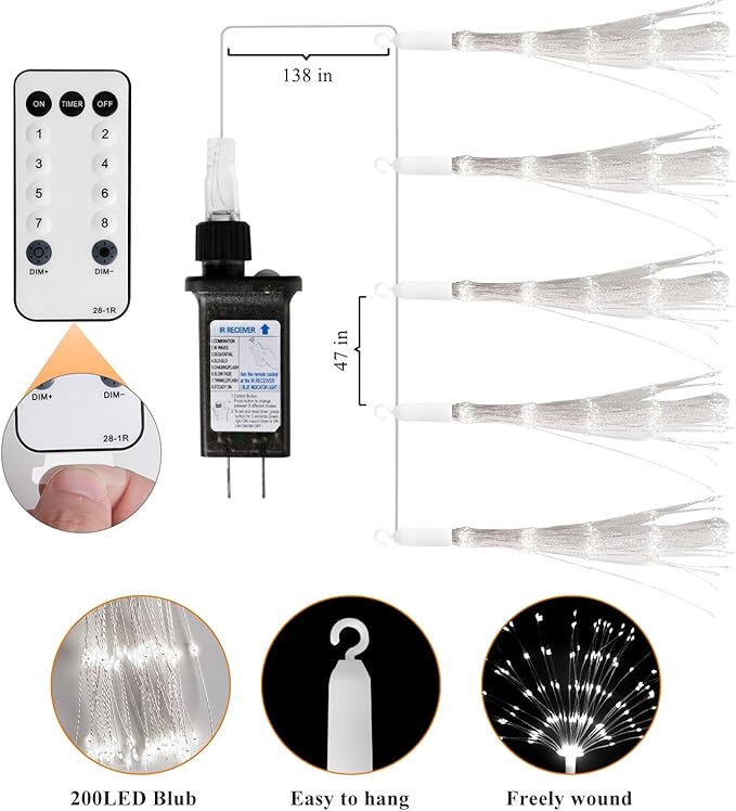 5 Pack 1000 LED Plug in Firework Lights Starburst Lights for Christmas Garden/Patio/Wedding/Party/Bedroom Outdoor or Indoor Decor，Waterproof Twinkle Light with 8 Modes(Cool White)