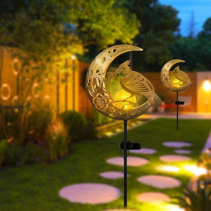 Solar Phoenix Bird Lights Outdoor - Moon & Mythical Bird Garden Stake Lights, Handcrafted Solar Powered Decor for Patio/Yard/Pathway, Weatherproof Landscape Lighting for Holidays & Special Occasions