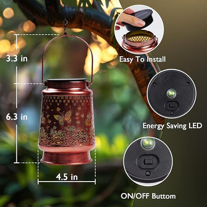 Homemory Solar Lanterns Outdoor Waterproof Butterfly Lights Garden Decor, Birthday Gifts for Women Mom Grandma, LED Hanging Solar Lights for Yard, Patio, Backyard, Porch, Lawn